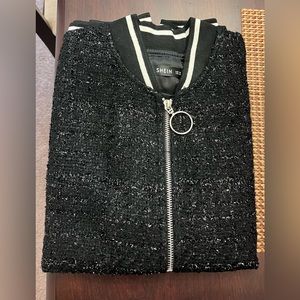 Shein   Lace Sleeve Tweed Striped Bomber. Size XS.